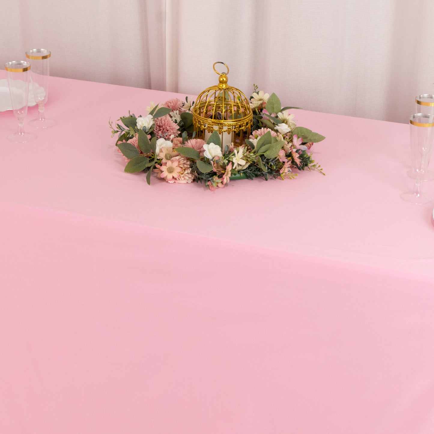 90"x156" Pink Premium Scuba Wrinkle Free Rectangular Tablecloth, Seamless Scuba Polyester Tablecloth for 8 Foot Table With Floor-Length Drop