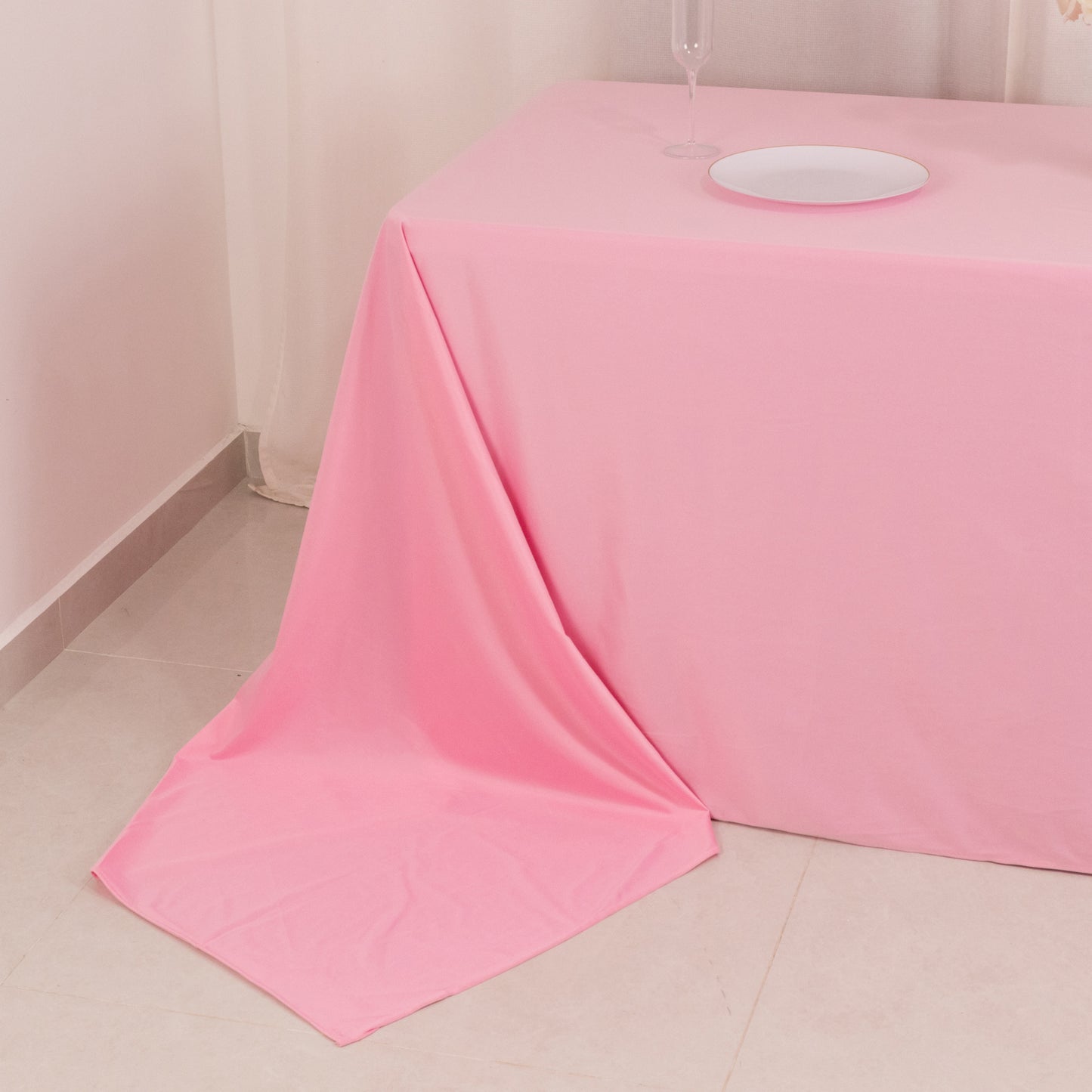 90"x156" Pink Premium Scuba Wrinkle Free Rectangular Tablecloth, Seamless Scuba Polyester Tablecloth for 8 Foot Table With Floor-Length Drop