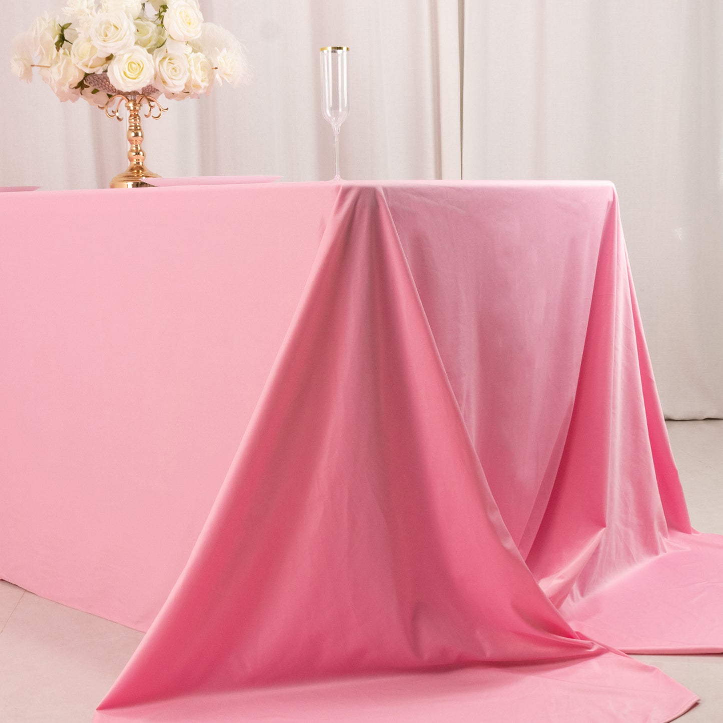 90"x156" Pink Premium Scuba Wrinkle Free Rectangular Tablecloth, Seamless Scuba Polyester Tablecloth for 8 Foot Table With Floor-Length Drop