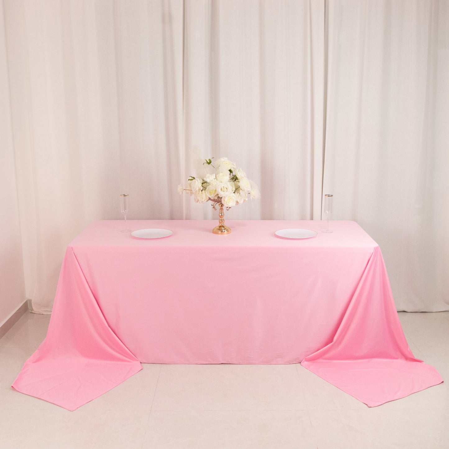 90"x156" Pink Premium Scuba Wrinkle Free Rectangular Tablecloth, Seamless Scuba Polyester Tablecloth for 8 Foot Table With Floor-Length Drop