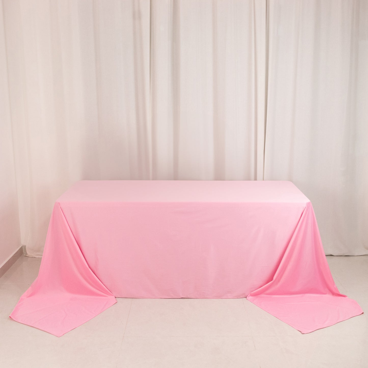 90"x156" Pink Premium Scuba Wrinkle Free Rectangular Tablecloth, Seamless Scuba Polyester Tablecloth for 8 Foot Table With Floor-Length Drop