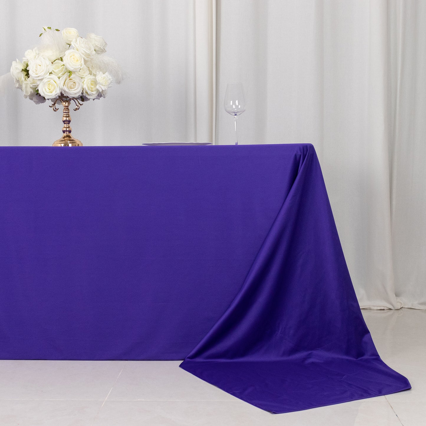 90"x156" Purple Premium Scuba Wrinkle Free Rectangular Tablecloth, Seamless Scuba Polyester Tablecloth