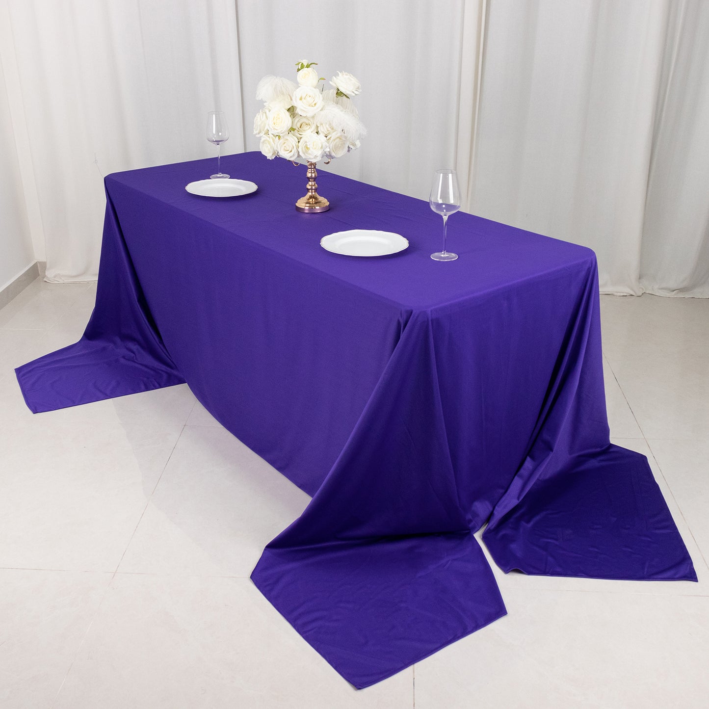 90"x156" Purple Premium Scuba Wrinkle Free Rectangular Tablecloth, Seamless Scuba Polyester Tablecloth