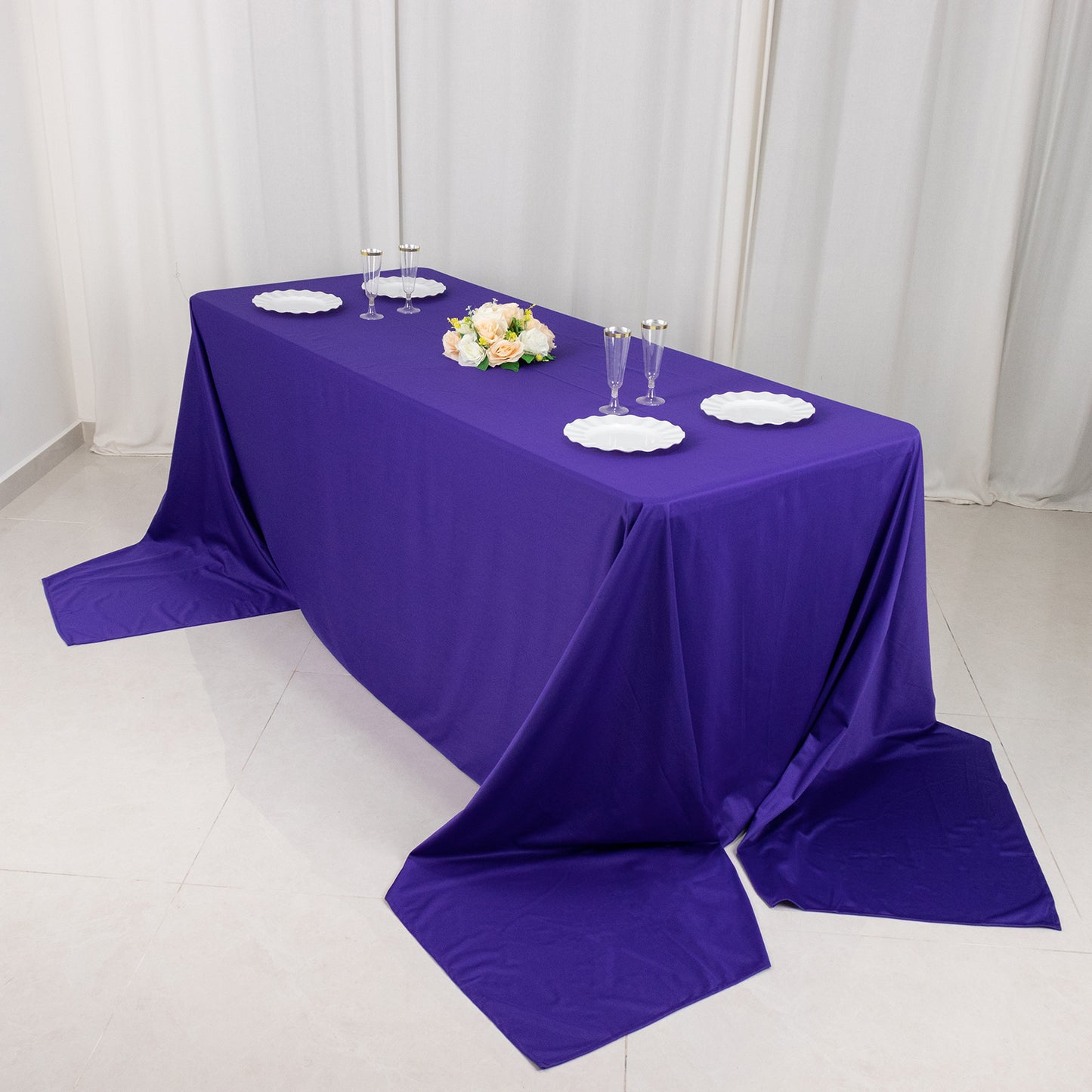 90"x156" Purple Premium Scuba Wrinkle Free Rectangular Tablecloth, Seamless Scuba Polyester Tablecloth