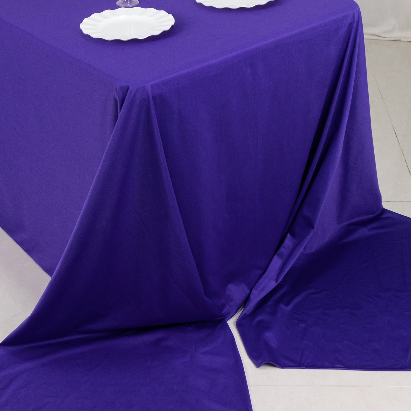 90"x156" Purple Premium Scuba Wrinkle Free Rectangular Tablecloth, Seamless Scuba Polyester Tablecloth