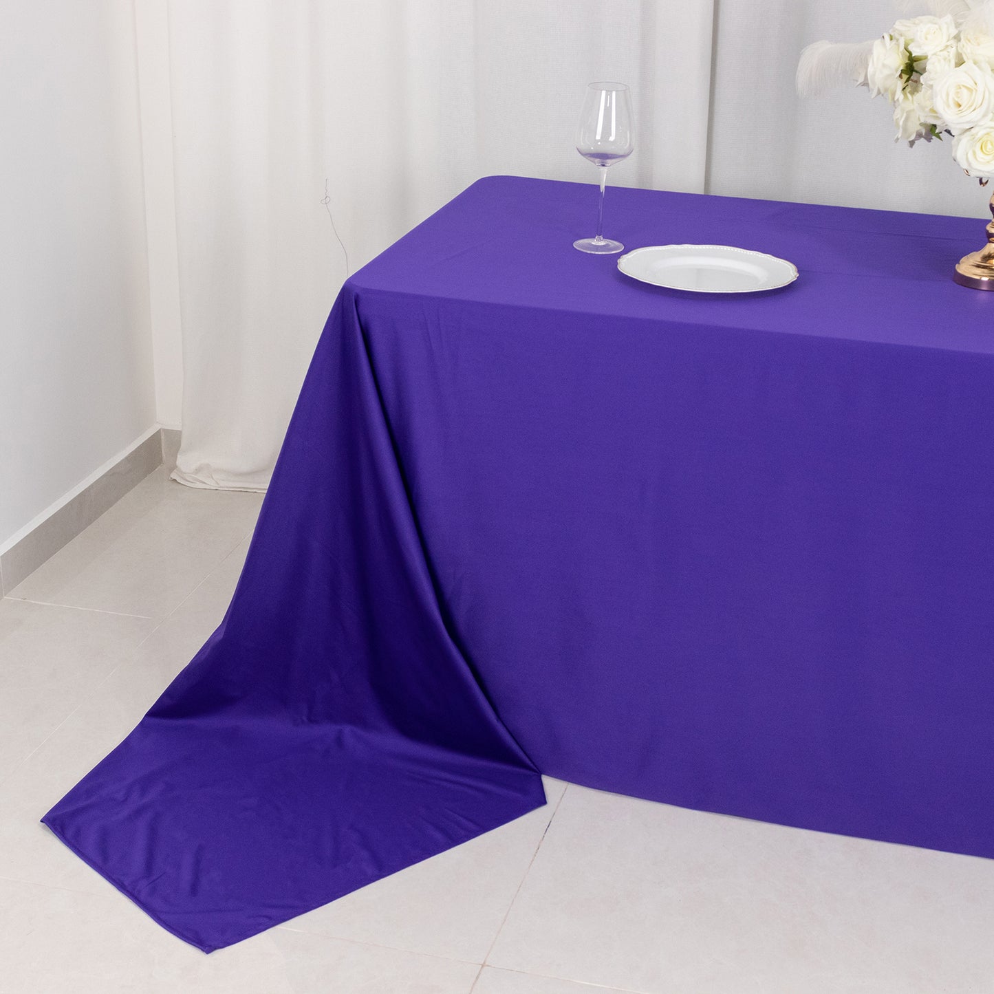 90"x156" Purple Premium Scuba Wrinkle Free Rectangular Tablecloth, Seamless Scuba Polyester Tablecloth