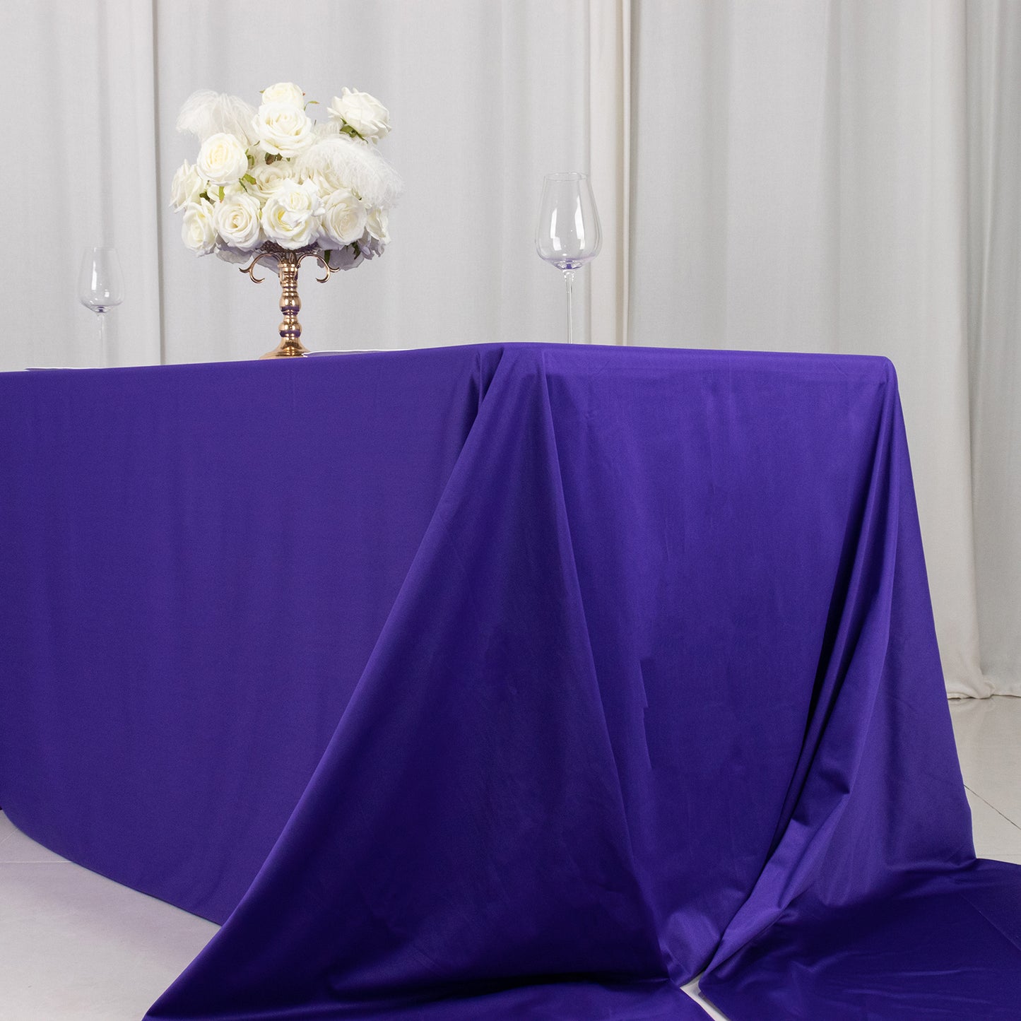 90"x156" Purple Premium Scuba Wrinkle Free Rectangular Tablecloth, Seamless Scuba Polyester Tablecloth