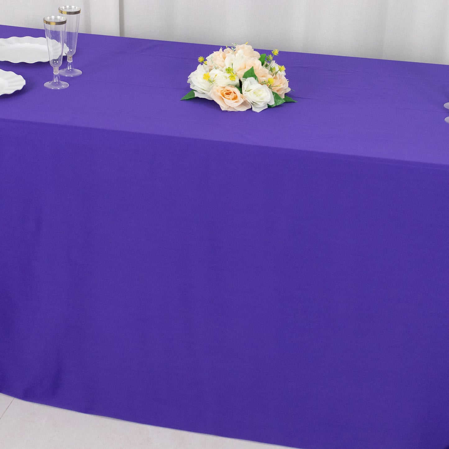 90"x156" Purple Premium Scuba Wrinkle Free Rectangular Tablecloth, Seamless Scuba Polyester Tablecloth