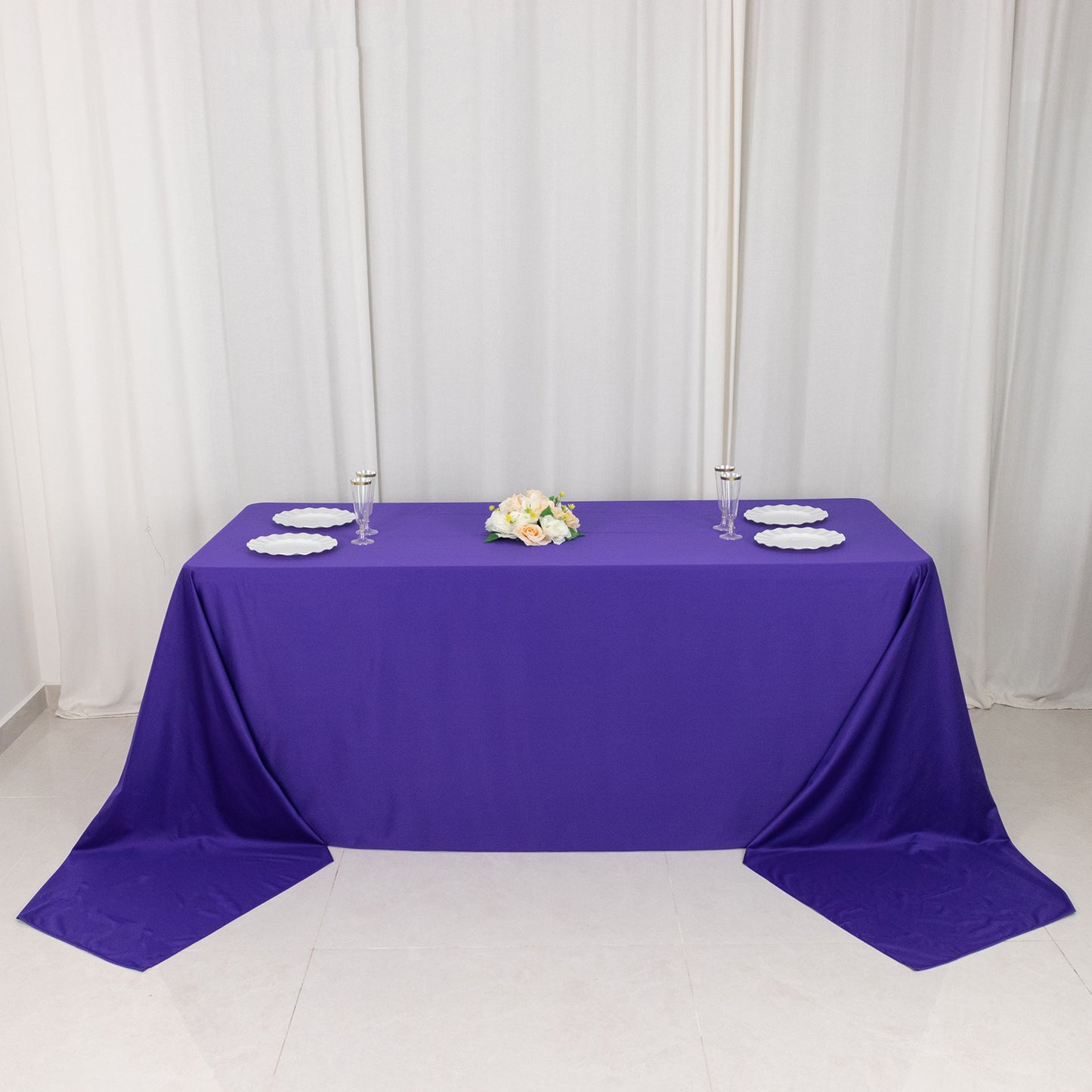 90"x156" Purple Premium Scuba Wrinkle Free Rectangular Tablecloth, Seamless Scuba Polyester Tablecloth