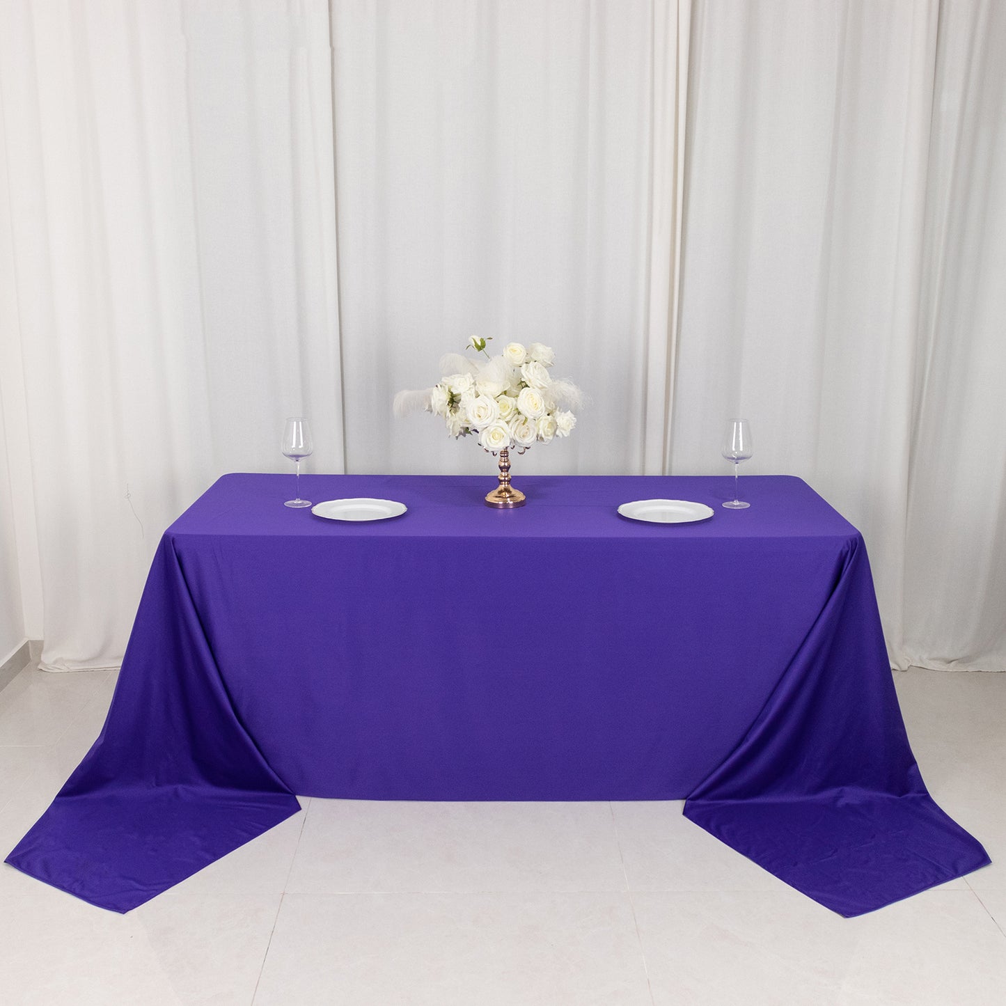 90"x156" Purple Premium Scuba Wrinkle Free Rectangular Tablecloth, Seamless Scuba Polyester Tablecloth