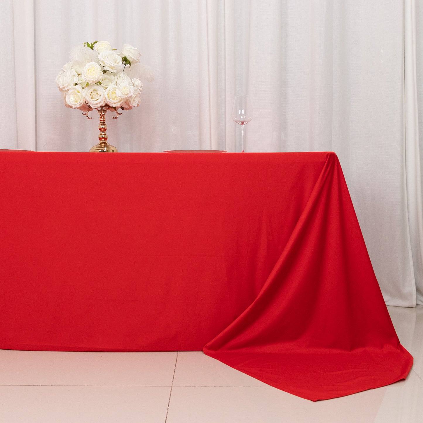 90"x156" Red Premium Scuba Wrinkle Free Rectangular Tablecloth, Seamless Scuba Polyester Tablecloth