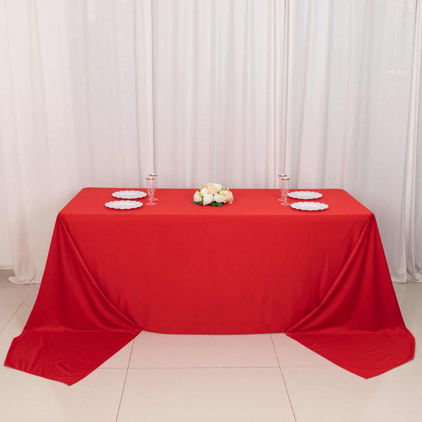 90"x156" Red Premium Scuba Wrinkle Free Rectangular Tablecloth, Seamless Scuba Polyester Tablecloth