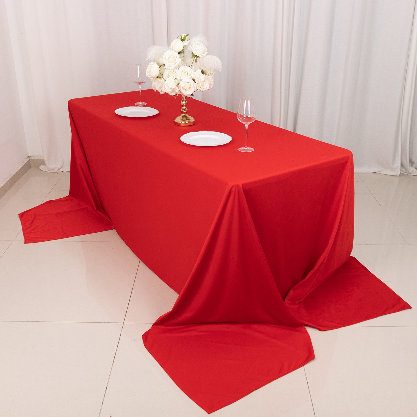 90"x156" Red Premium Scuba Wrinkle Free Rectangular Tablecloth, Seamless Scuba Polyester Tablecloth