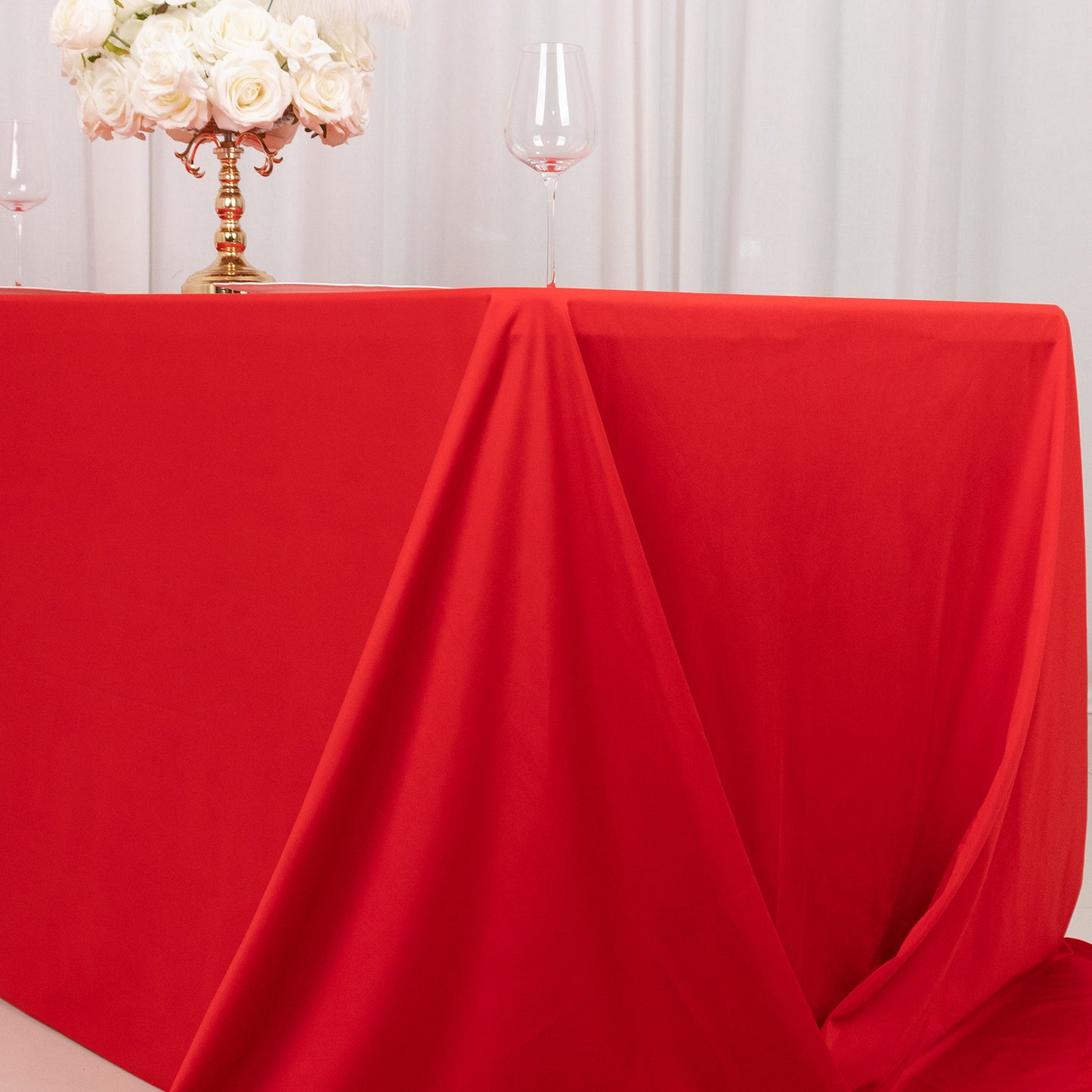 90"x156" Red Premium Scuba Wrinkle Free Rectangular Tablecloth, Seamless Scuba Polyester Tablecloth