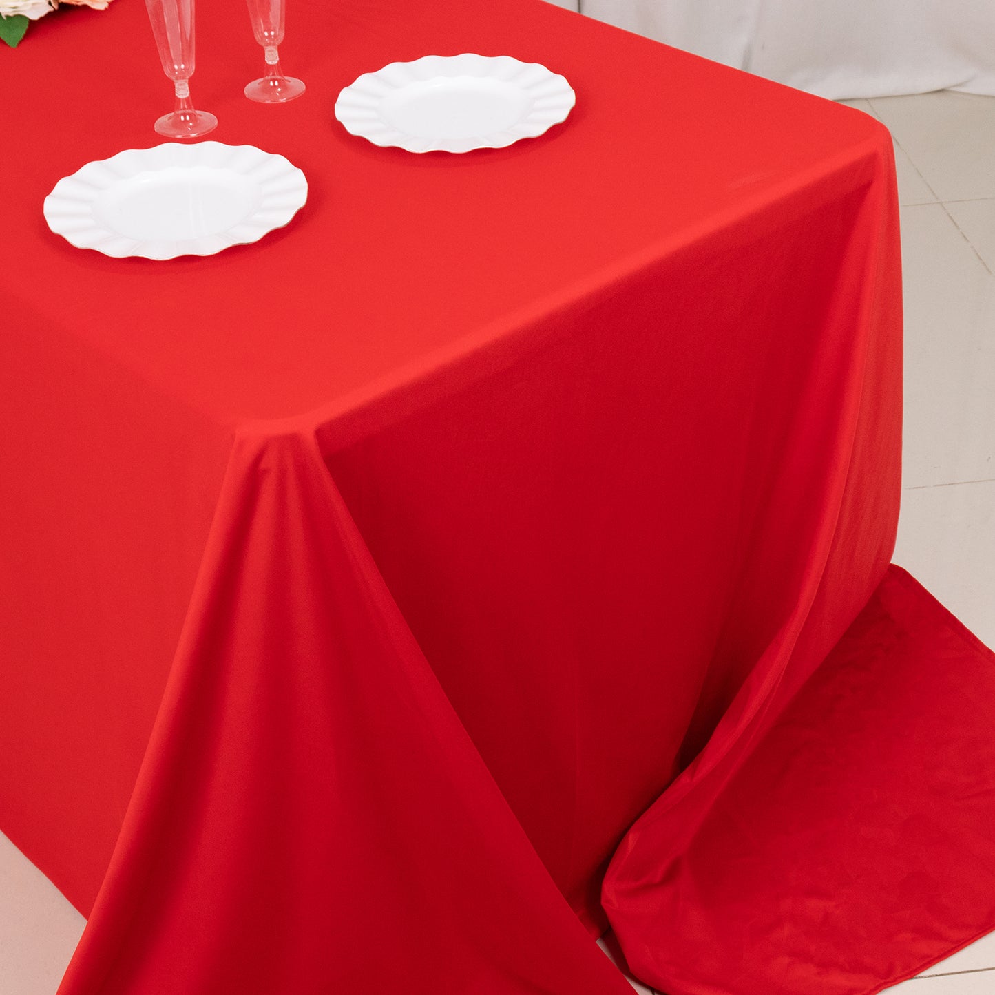 90"x156" Red Premium Scuba Wrinkle Free Rectangular Tablecloth, Seamless Scuba Polyester Tablecloth