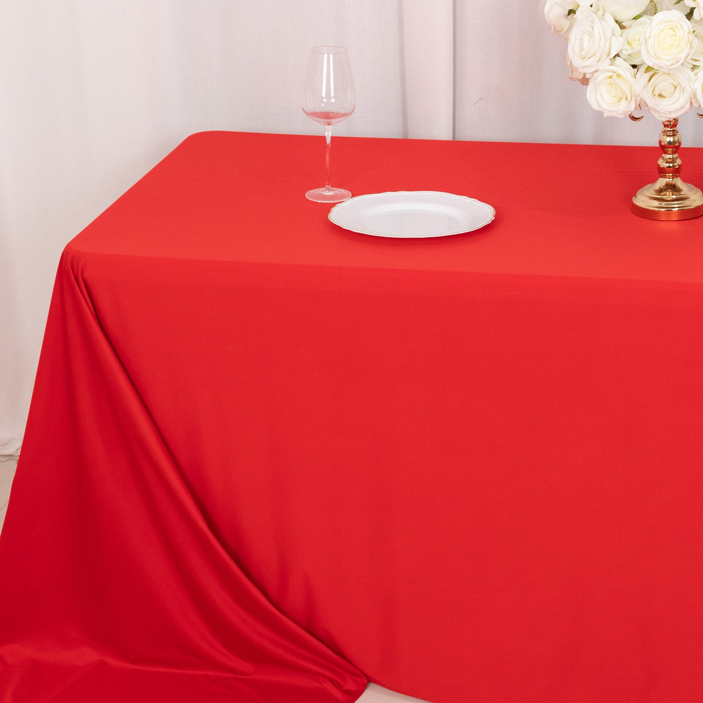 90"x156" Red Premium Scuba Wrinkle Free Rectangular Tablecloth, Seamless Scuba Polyester Tablecloth