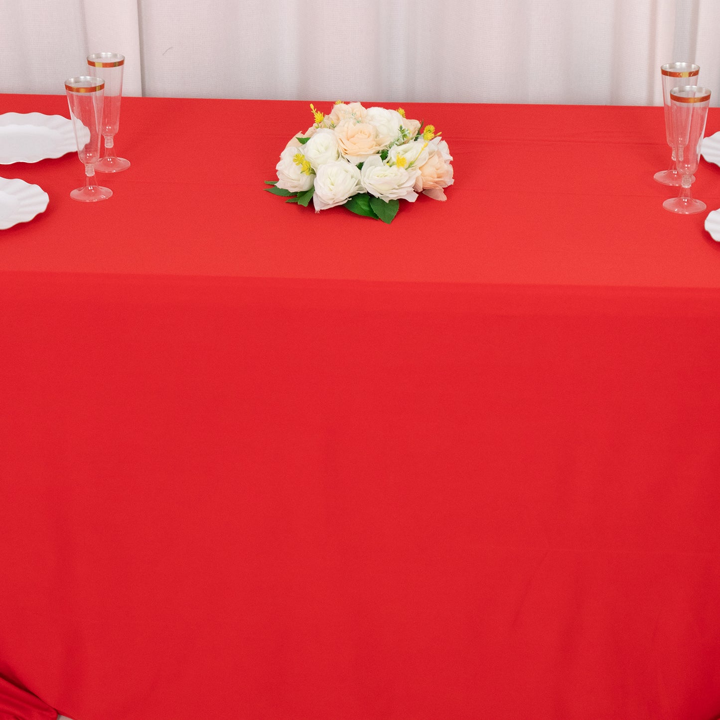 90"x156" Red Premium Scuba Wrinkle Free Rectangular Tablecloth, Seamless Scuba Polyester Tablecloth