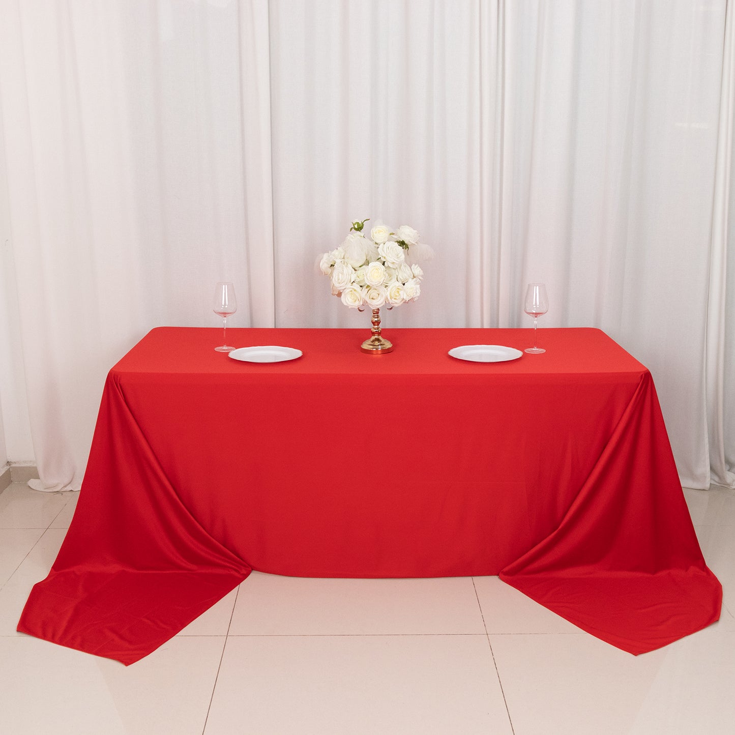 90"x156" Red Premium Scuba Wrinkle Free Rectangular Tablecloth, Seamless Scuba Polyester Tablecloth