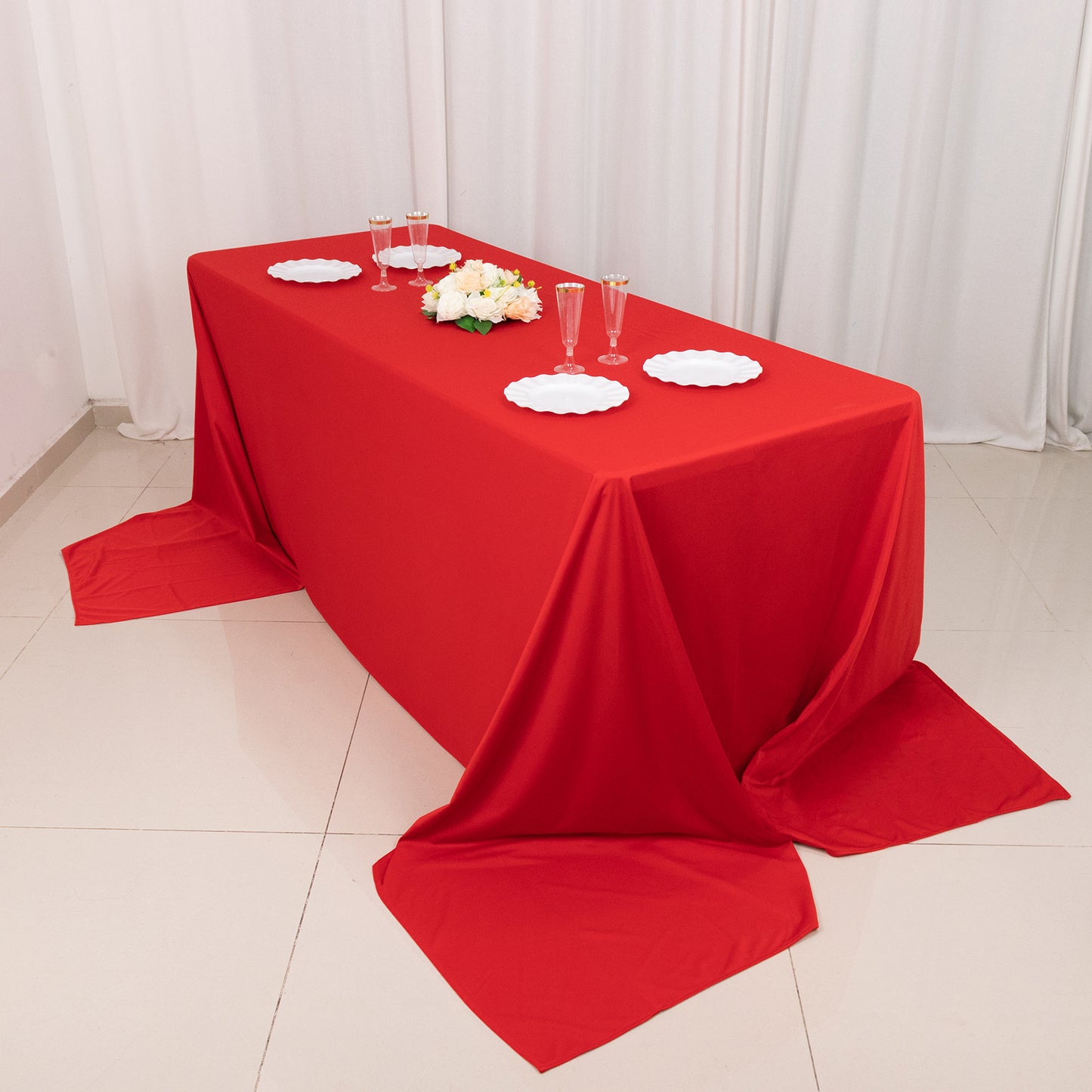 90"x156" Red Premium Scuba Wrinkle Free Rectangular Tablecloth, Seamless Scuba Polyester Tablecloth