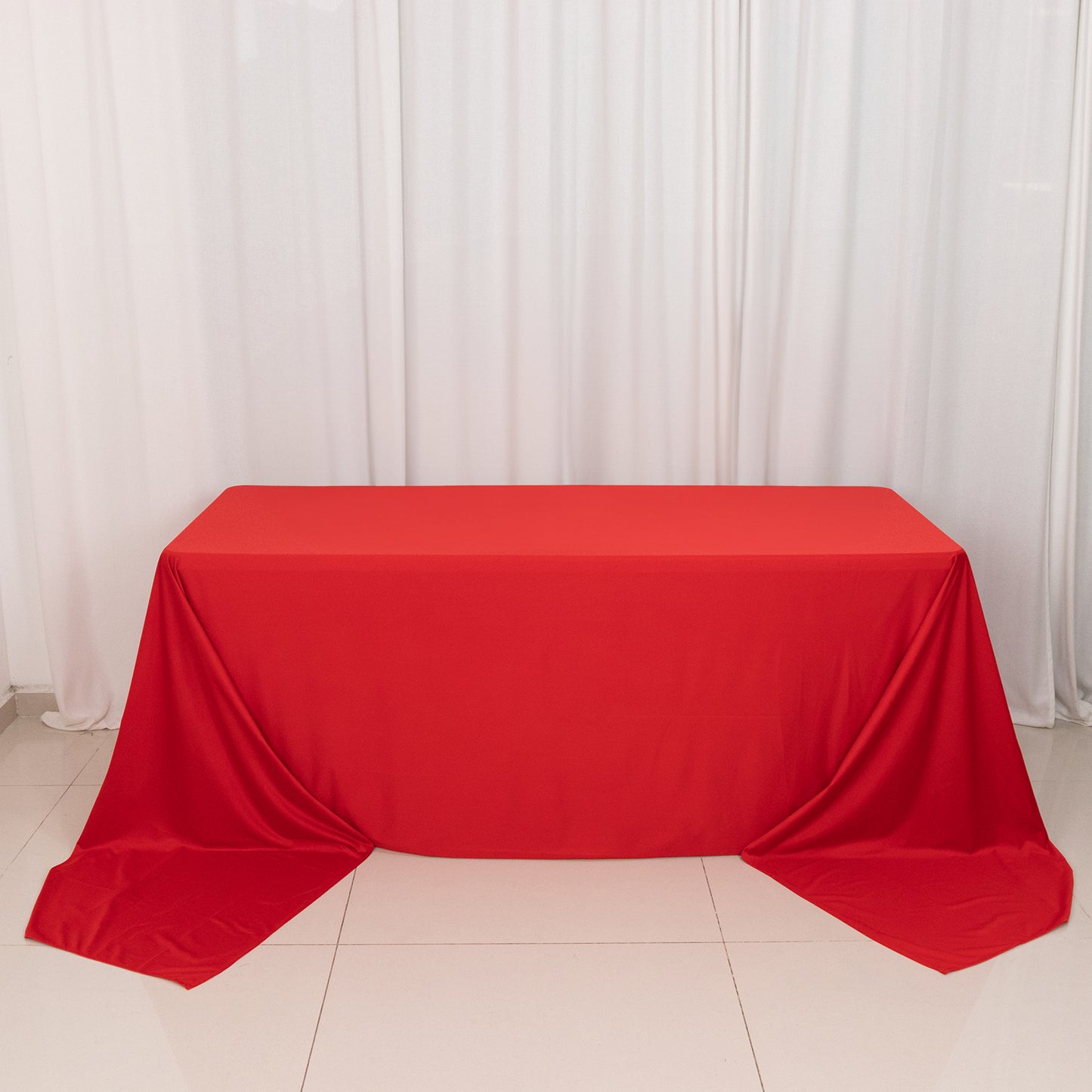 90"x156" Red Premium Scuba Wrinkle Free Rectangular Tablecloth, Seamless Scuba Polyester Tablecloth