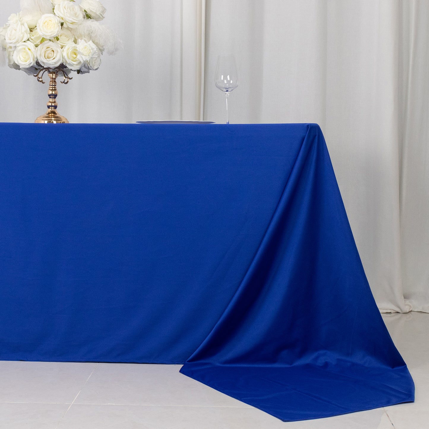 90"x156" Royal Blue Premium Scuba Wrinkle Free Rectangular Tablecloth, Seamless Scuba Polyester Tablecloth