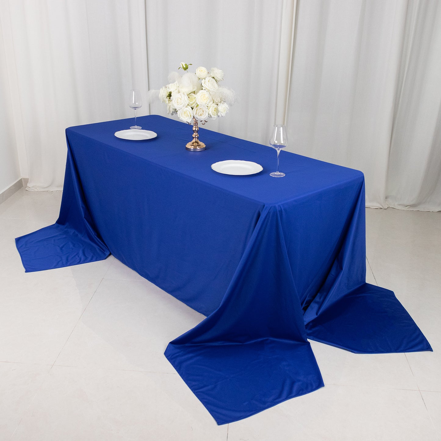 90"x156" Royal Blue Premium Scuba Wrinkle Free Rectangular Tablecloth, Seamless Scuba Polyester Tablecloth