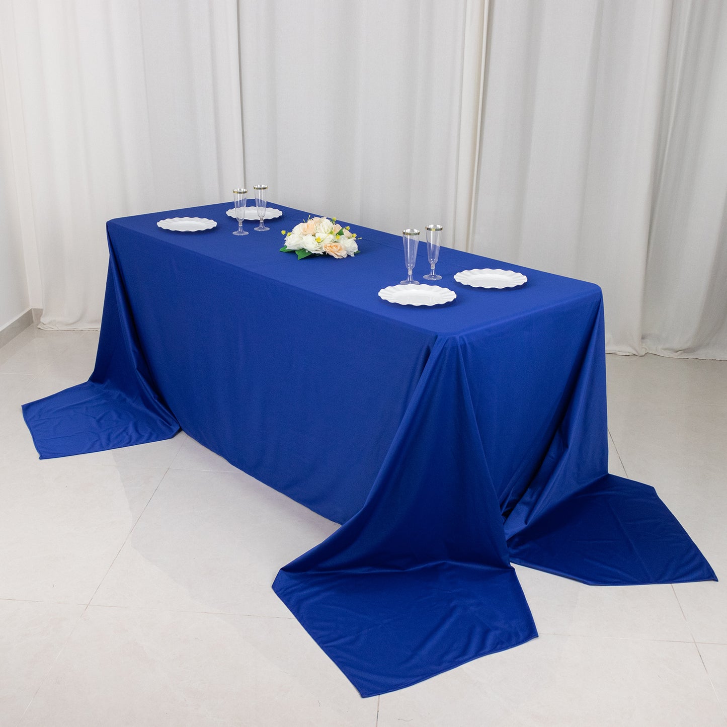 90"x156" Royal Blue Premium Scuba Wrinkle Free Rectangular Tablecloth, Seamless Scuba Polyester Tablecloth