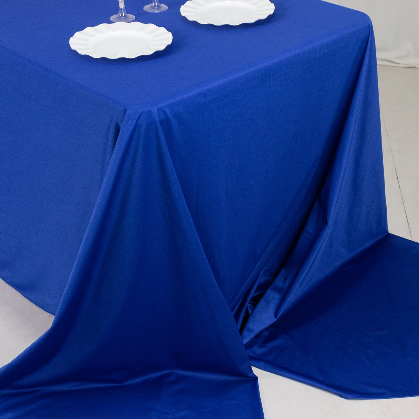 90"x156" Royal Blue Premium Scuba Wrinkle Free Rectangular Tablecloth, Seamless Scuba Polyester Tablecloth