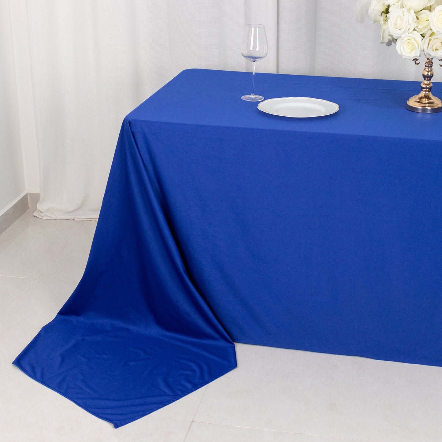 90"x156" Royal Blue Premium Scuba Wrinkle Free Rectangular Tablecloth, Seamless Scuba Polyester Tablecloth