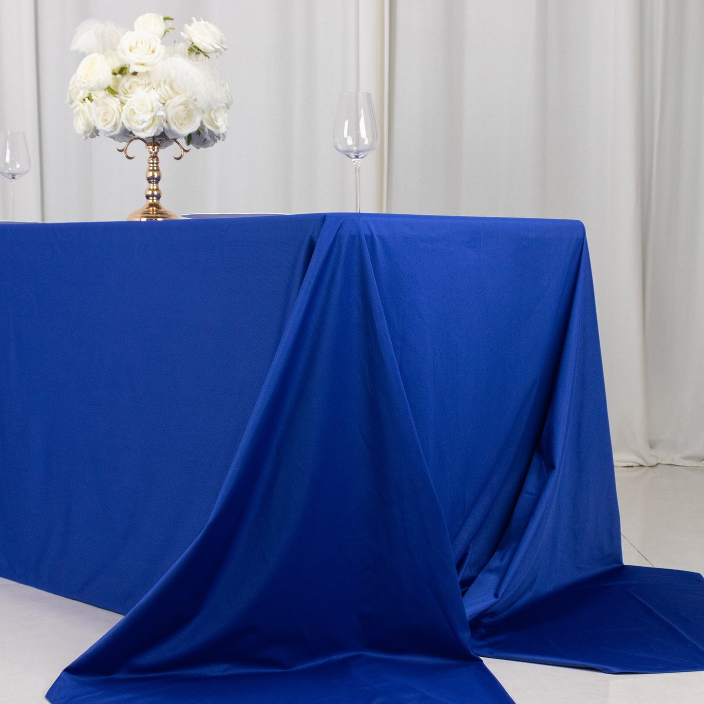 90"x156" Royal Blue Premium Scuba Wrinkle Free Rectangular Tablecloth, Seamless Scuba Polyester Tablecloth