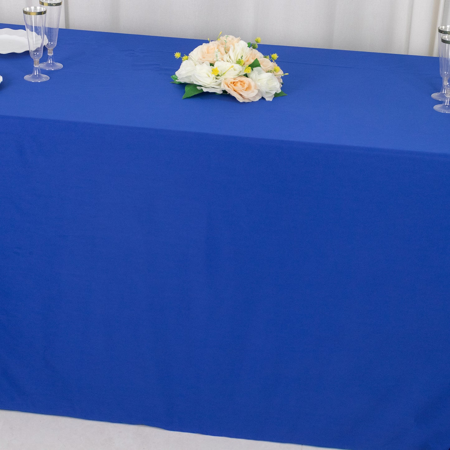 90"x156" Royal Blue Premium Scuba Wrinkle Free Rectangular Tablecloth, Seamless Scuba Polyester Tablecloth