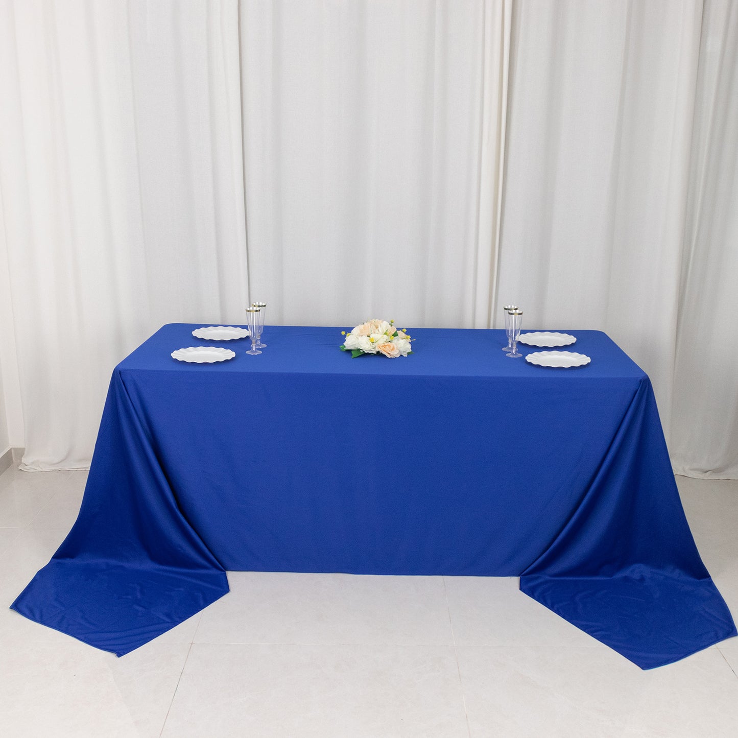 90"x156" Royal Blue Premium Scuba Wrinkle Free Rectangular Tablecloth, Seamless Scuba Polyester Tablecloth