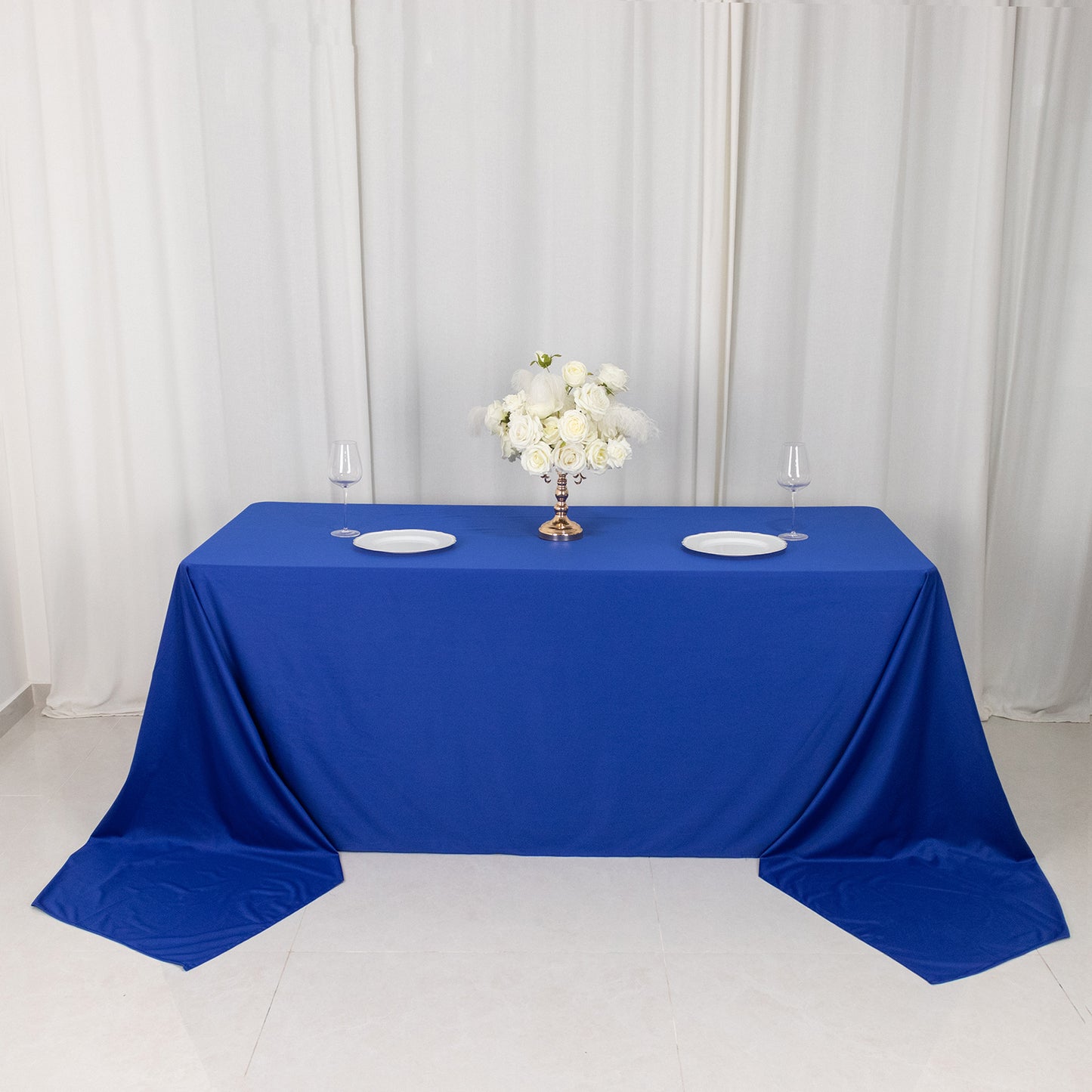 90"x156" Royal Blue Premium Scuba Wrinkle Free Rectangular Tablecloth, Seamless Scuba Polyester Tablecloth