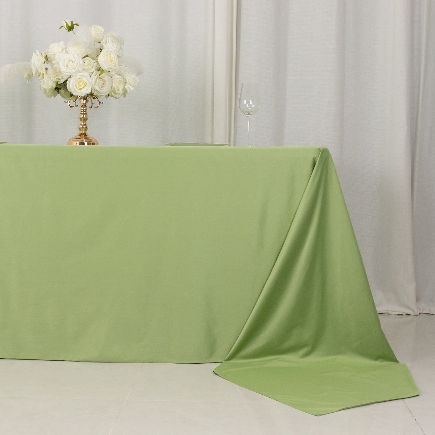 90"x156" Sage Green Premium Scuba Wrinkle Free Rectangular Tablecloth, Seamless Scuba Polyester Tablecloth