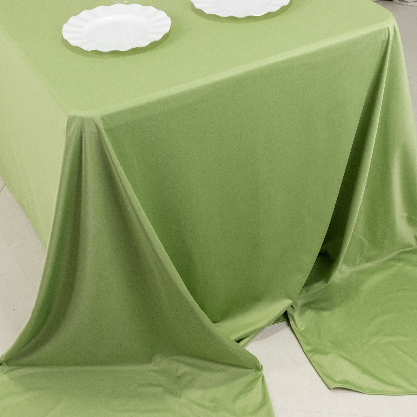 90"x156" Sage Green Premium Scuba Wrinkle Free Rectangular Tablecloth, Seamless Scuba Polyester Tablecloth