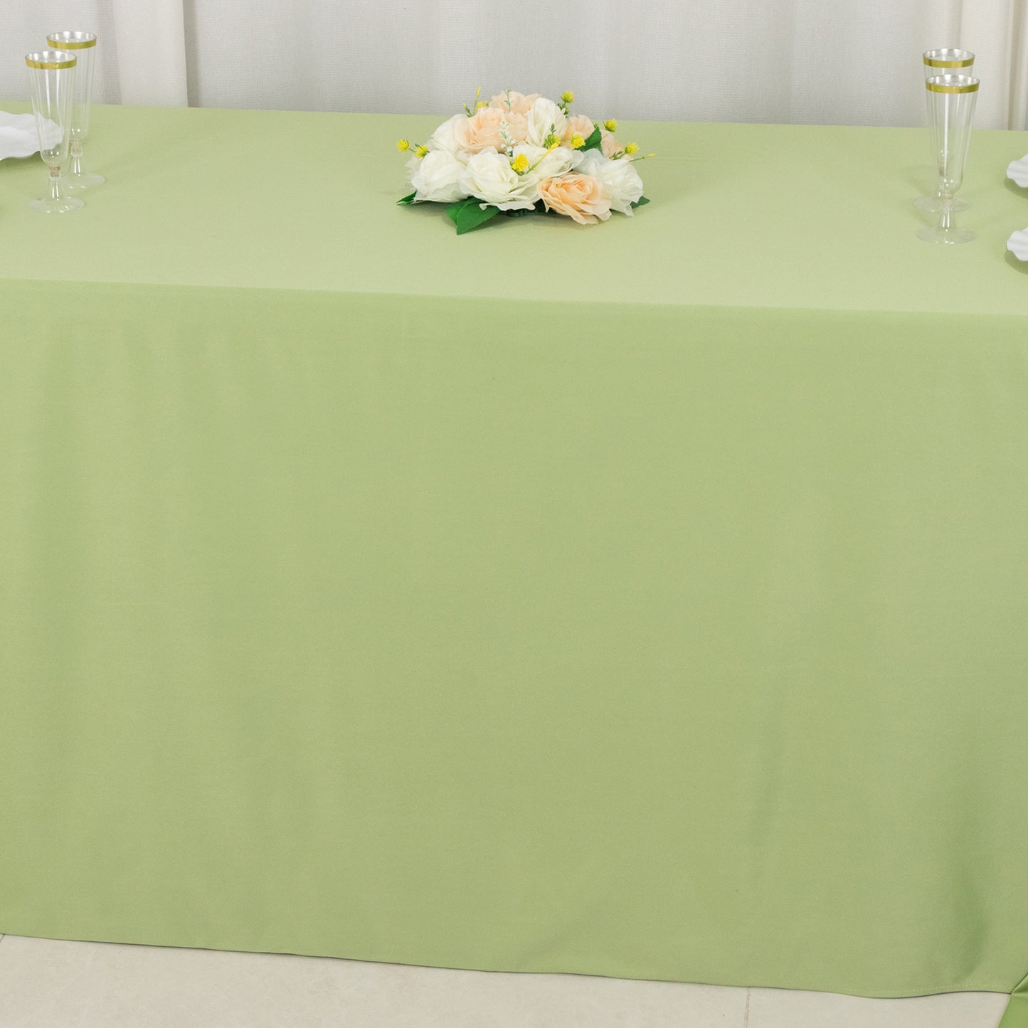 90"x156" Sage Green Premium Scuba Wrinkle Free Rectangular Tablecloth, Seamless Scuba Polyester Tablecloth