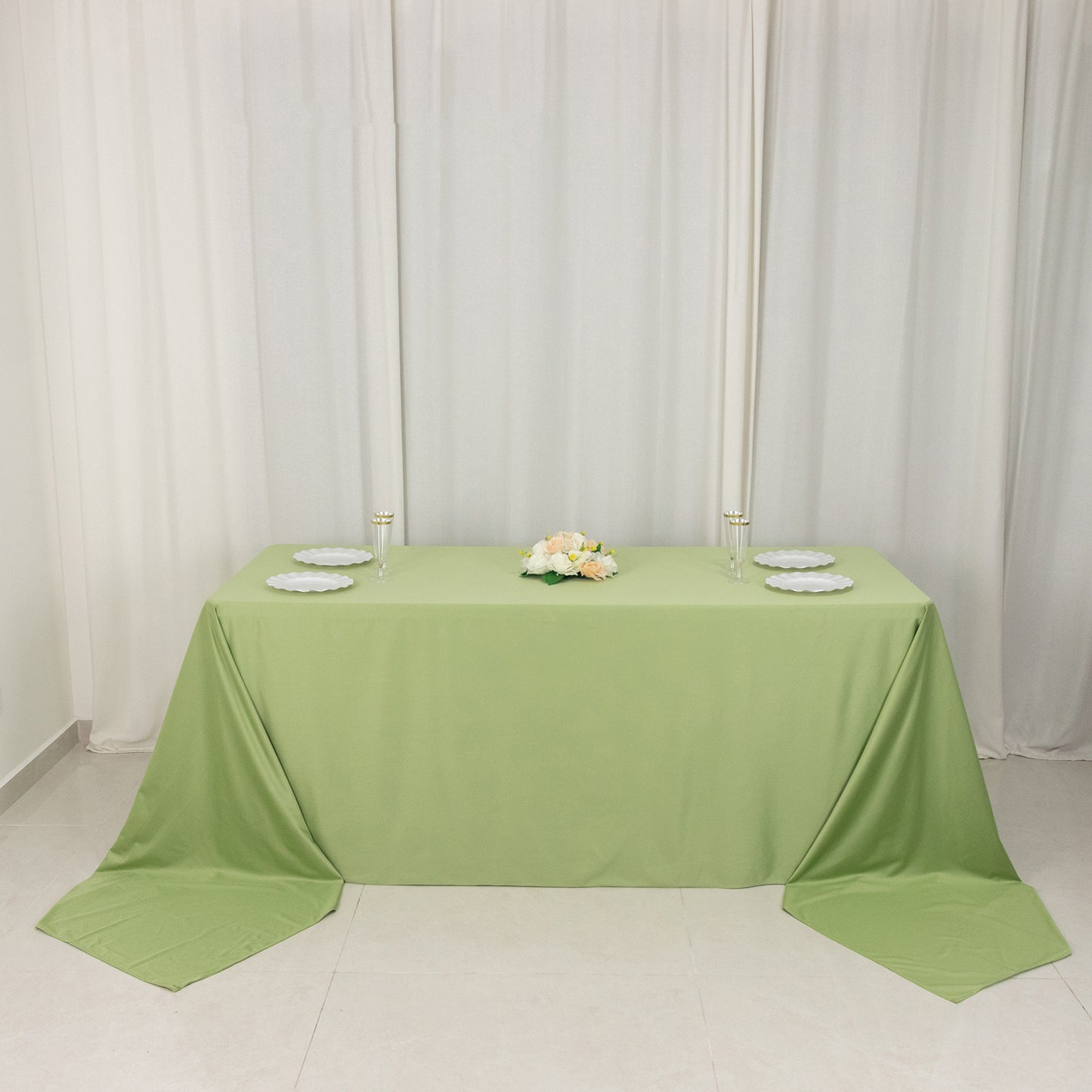 90"x156" Sage Green Premium Scuba Wrinkle Free Rectangular Tablecloth, Seamless Scuba Polyester Tablecloth