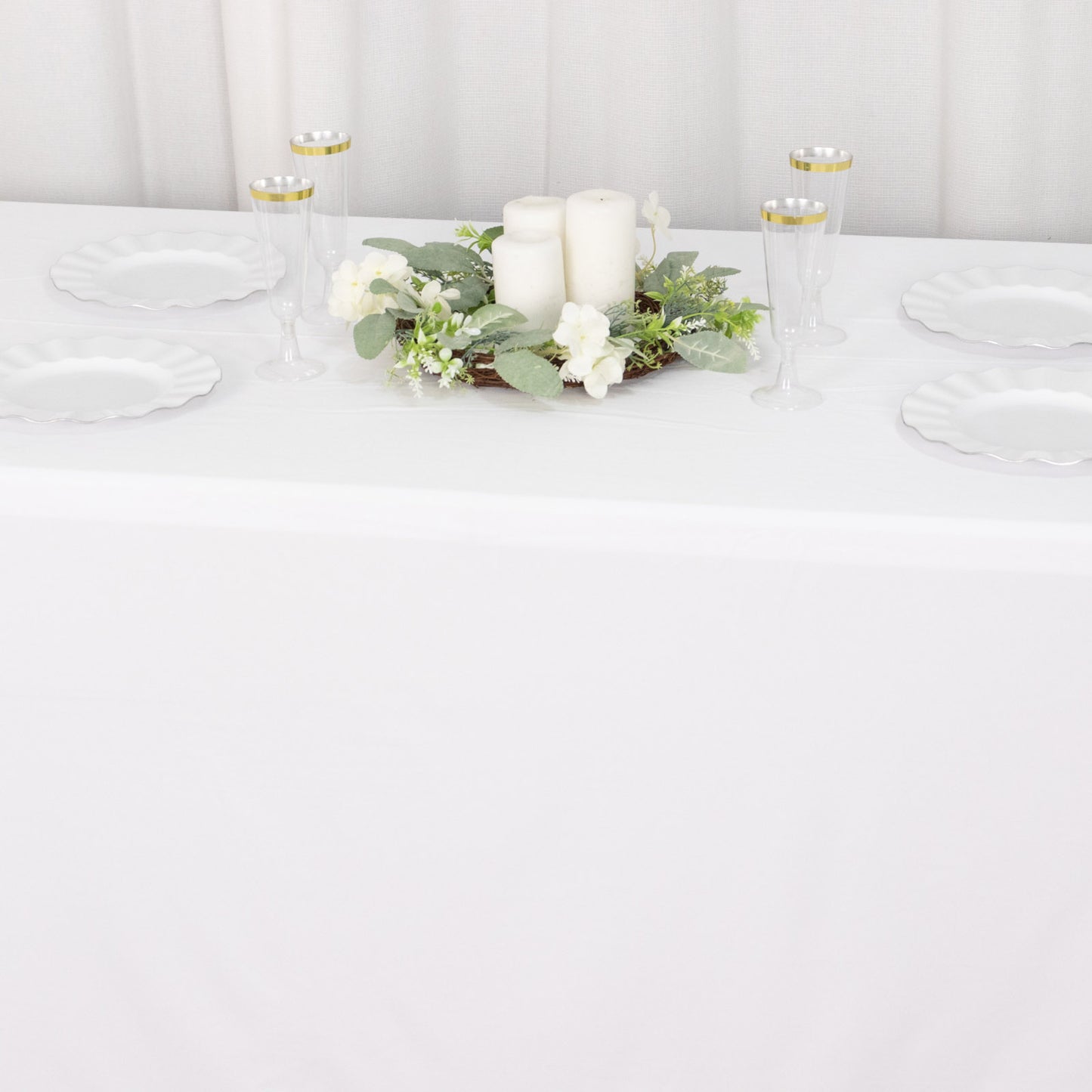 90"x156" White Scuba Wrinkle Free Rectangular Tablecloth, Seamless Scuba Polyester Tablecloth