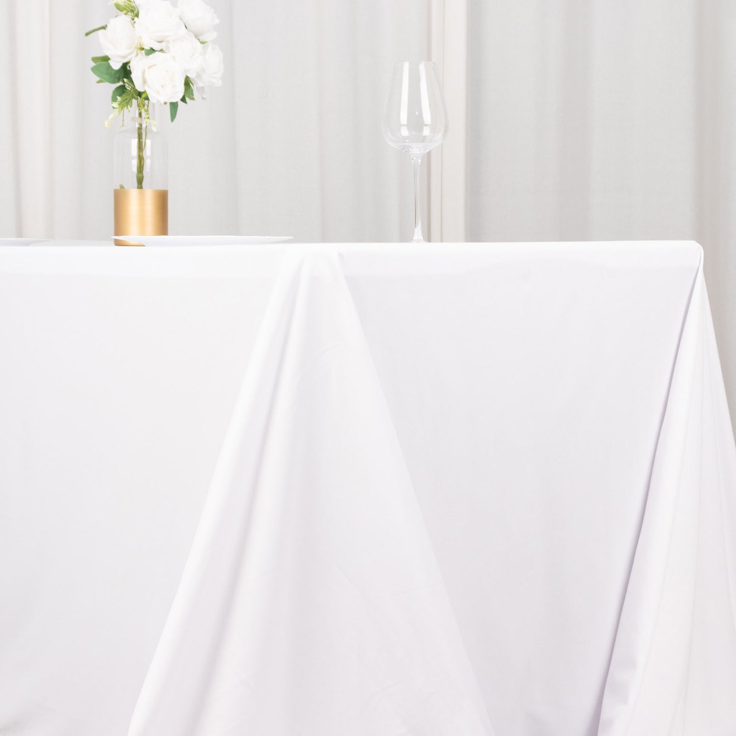 90"x156" White Scuba Wrinkle Free Rectangular Tablecloth, Seamless Scuba Polyester Tablecloth