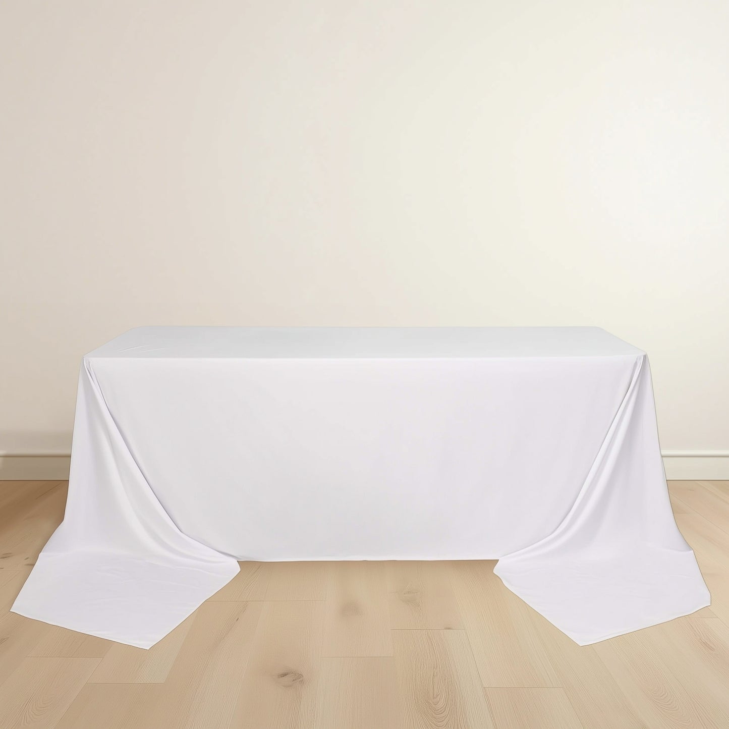 90"x156" White Scuba Wrinkle Free Rectangular Tablecloth, Seamless Scuba Polyester Tablecloth