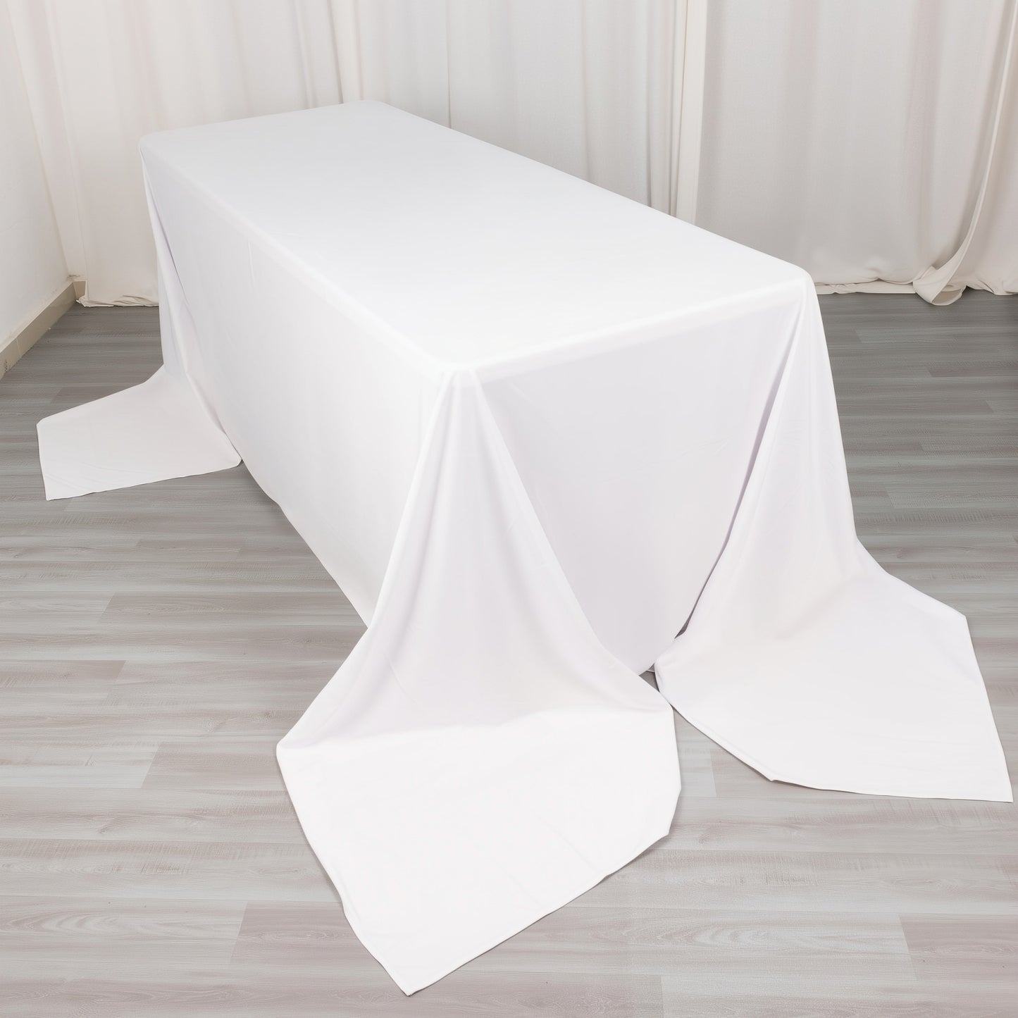 90"x156" White Scuba Wrinkle Free Rectangular Tablecloth, Seamless Scuba Polyester Tablecloth