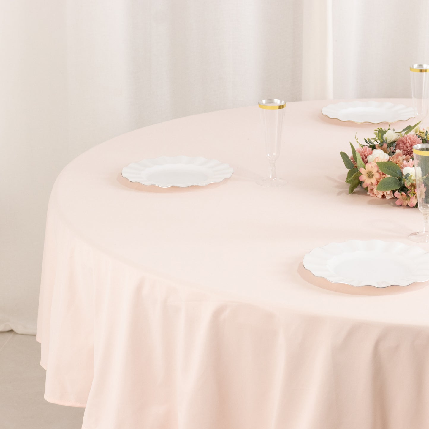 90" Blush Scuba Wrinkle Free Round Tablecloth, Scuba Polyester Tablecloth