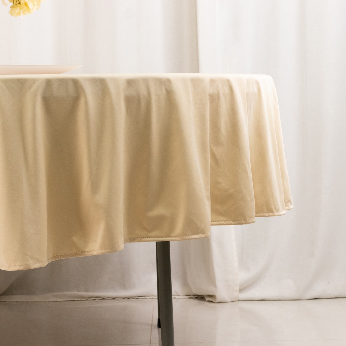 90" Beige Premium Scuba Wrinkle Free Round Tablecloth, Scuba Polyester Tablecloth