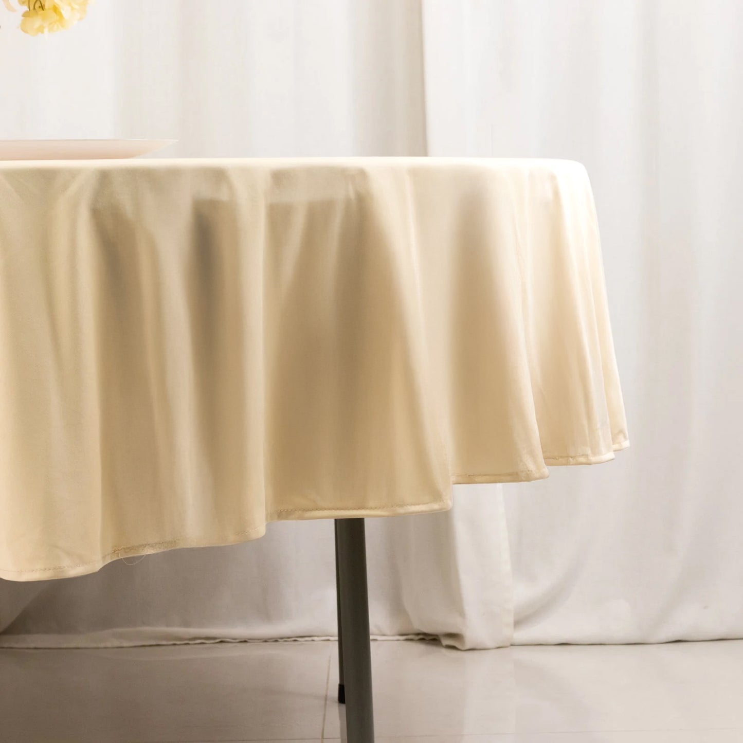 90" Beige Scuba Wrinkle Free Round Tablecloth, Scuba Polyester Tablecloth
