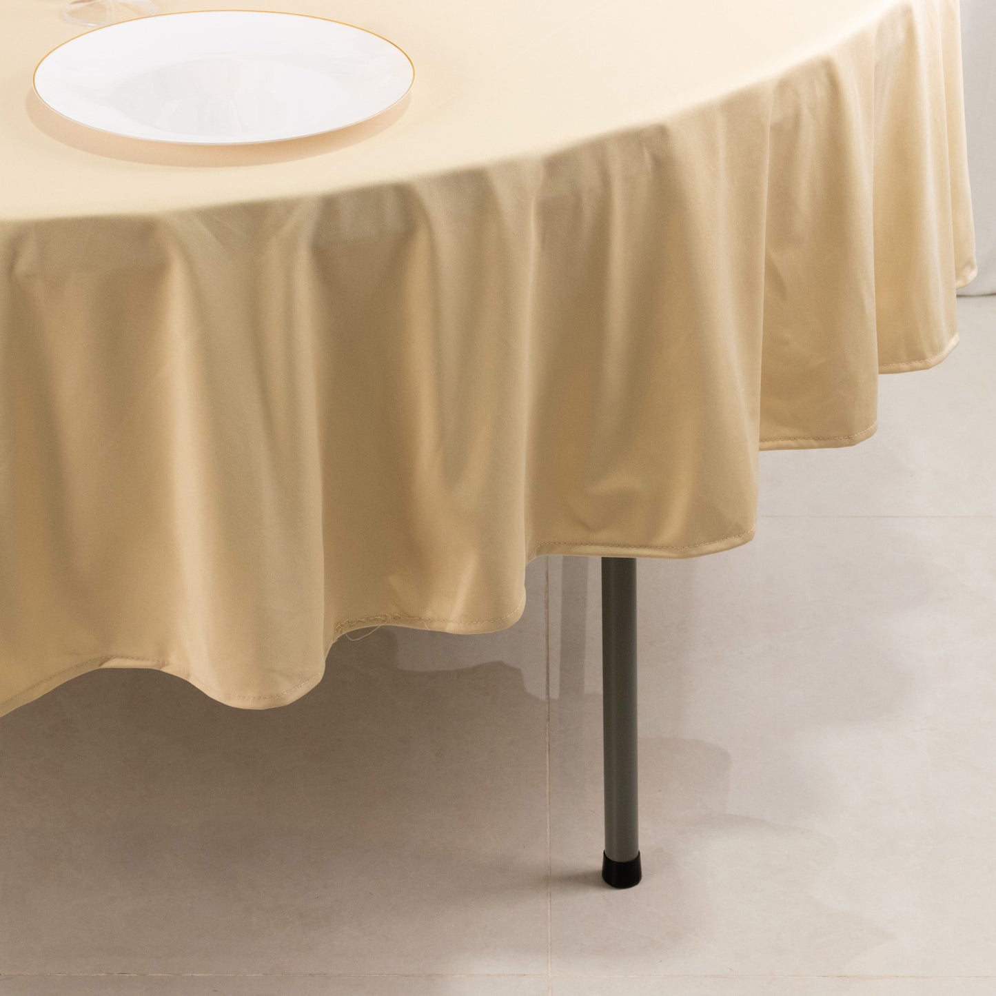 90" Beige Premium Scuba Wrinkle Free Round Tablecloth, Scuba Polyester Tablecloth