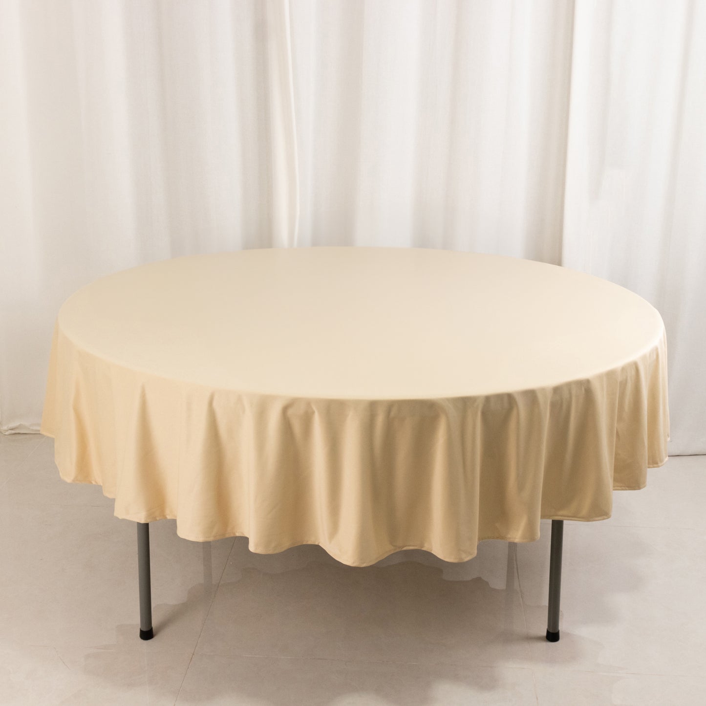 90" Beige Premium Scuba Wrinkle Free Round Tablecloth, Scuba Polyester Tablecloth