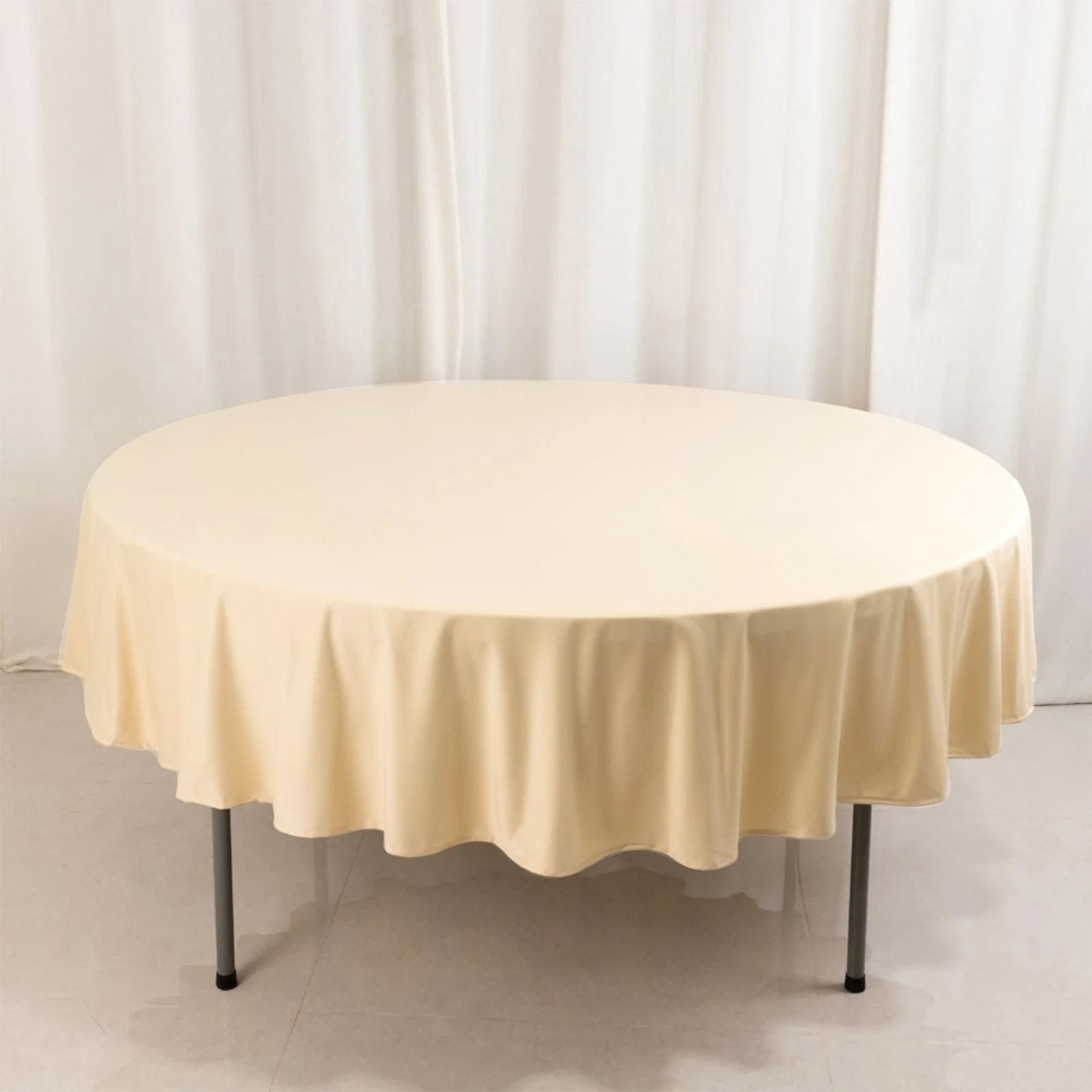 90" Beige Scuba Wrinkle Free Round Tablecloth, Scuba Polyester Tablecloth