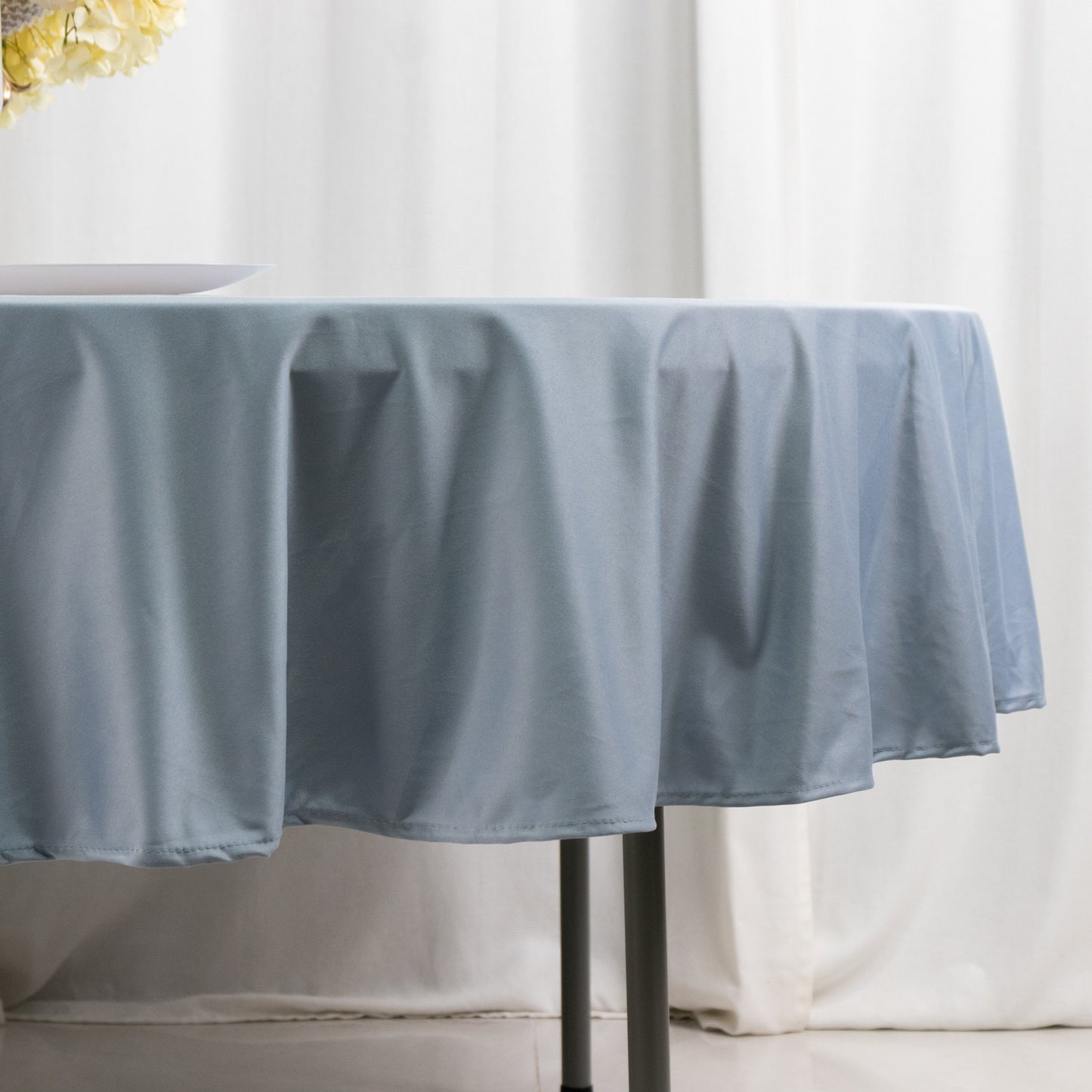 90" Dusty Blue Premium Scuba Wrinkle Free Round Tablecloth, Scuba Polyester Tablecloth