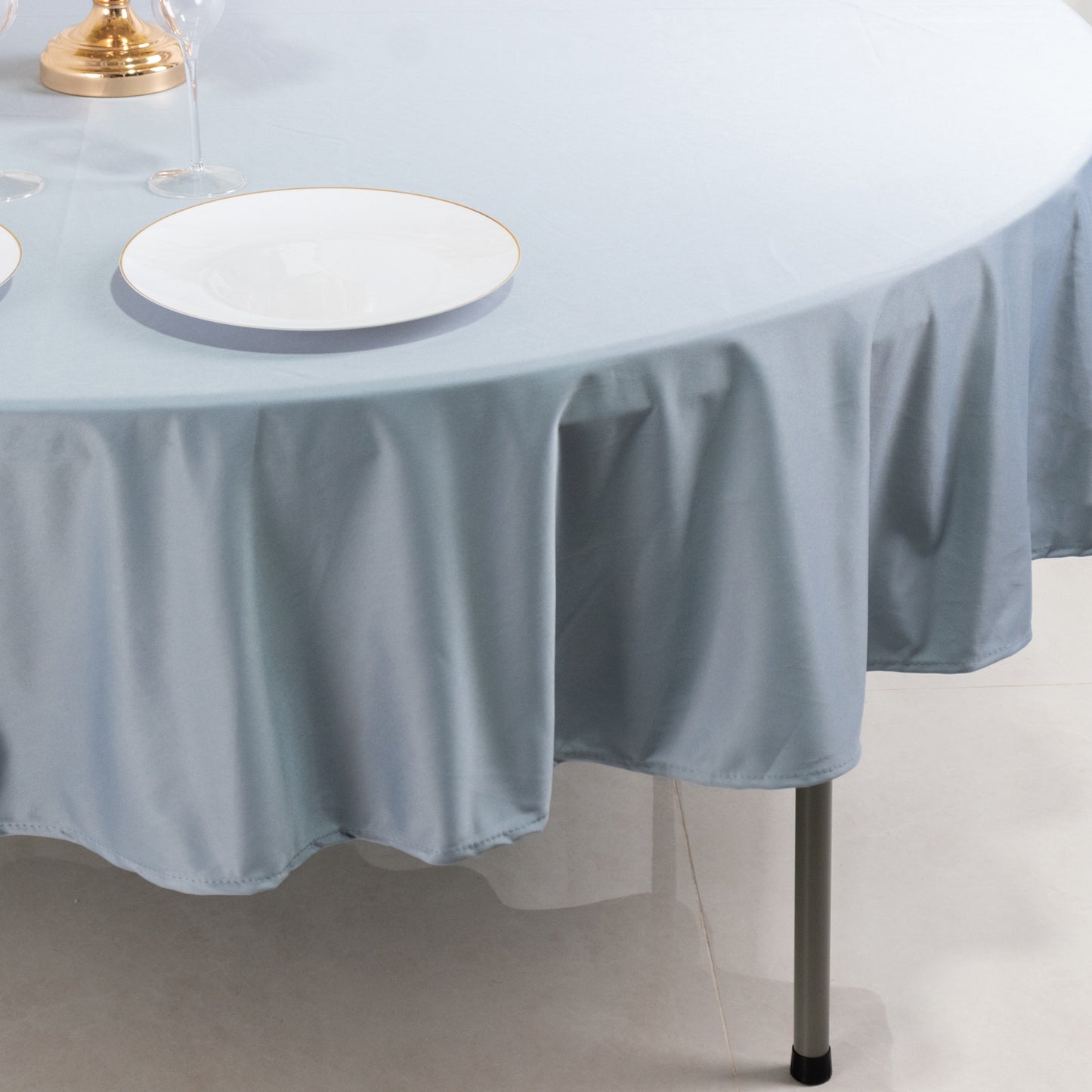 90" Dusty Blue Premium Scuba Wrinkle Free Round Tablecloth, Scuba Polyester Tablecloth