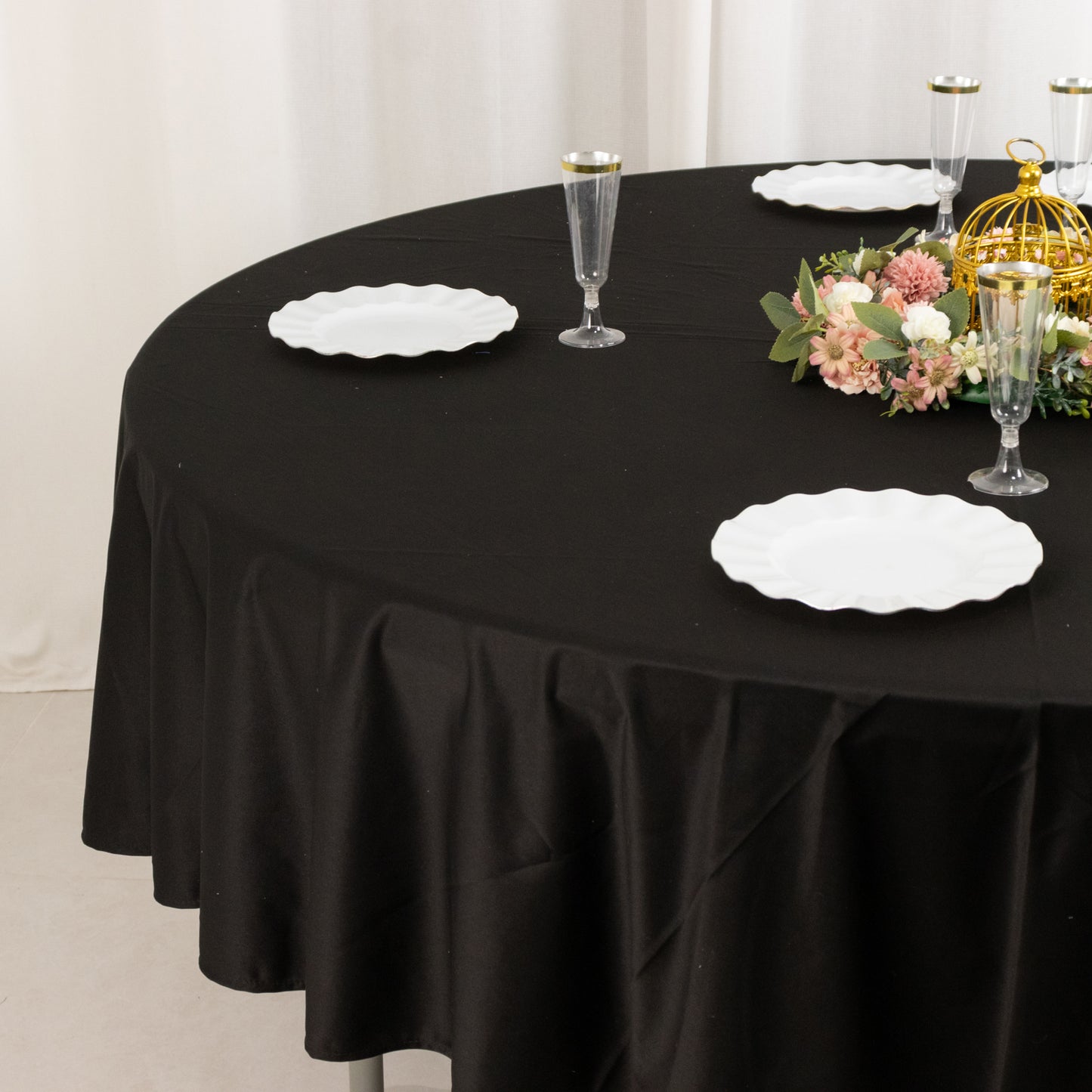 90" Black Premium Scuba Wrinkle Free Round Tablecloth, Scuba Polyester Tablecloth